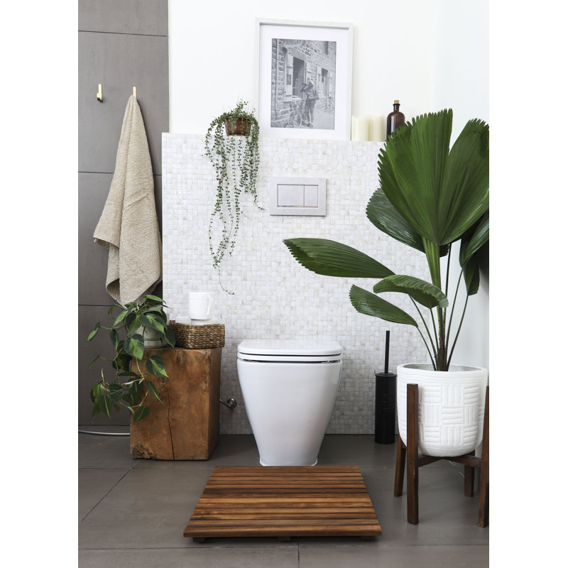 Breakwater Bay Yessenia Rectangle Teak & Wood Striped Shower mat ...